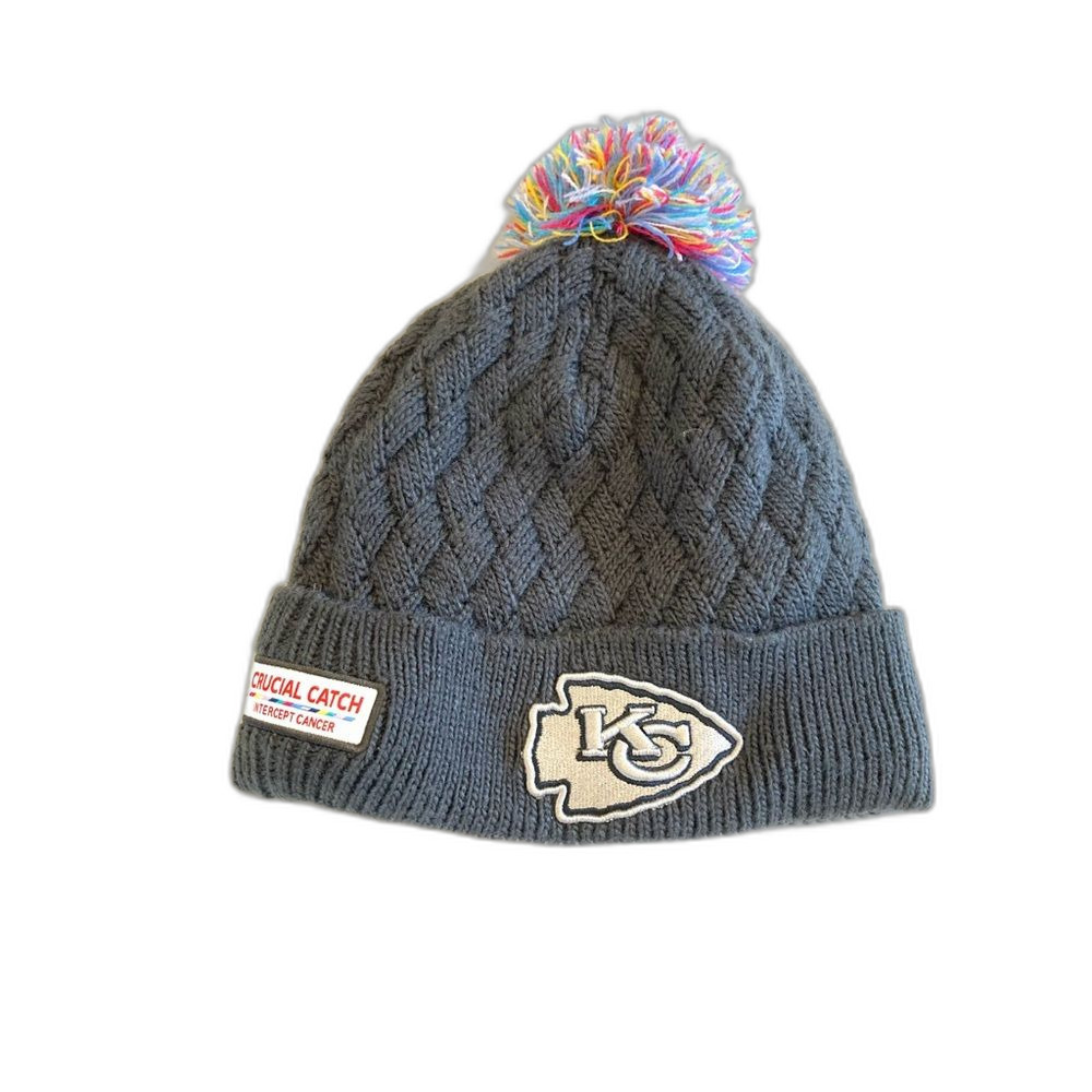 Kansas City Chief Crucial Catch Cancer Special Edition Grey Fleece Lined Beanie